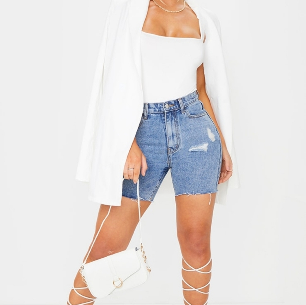 Distressed denim shorts